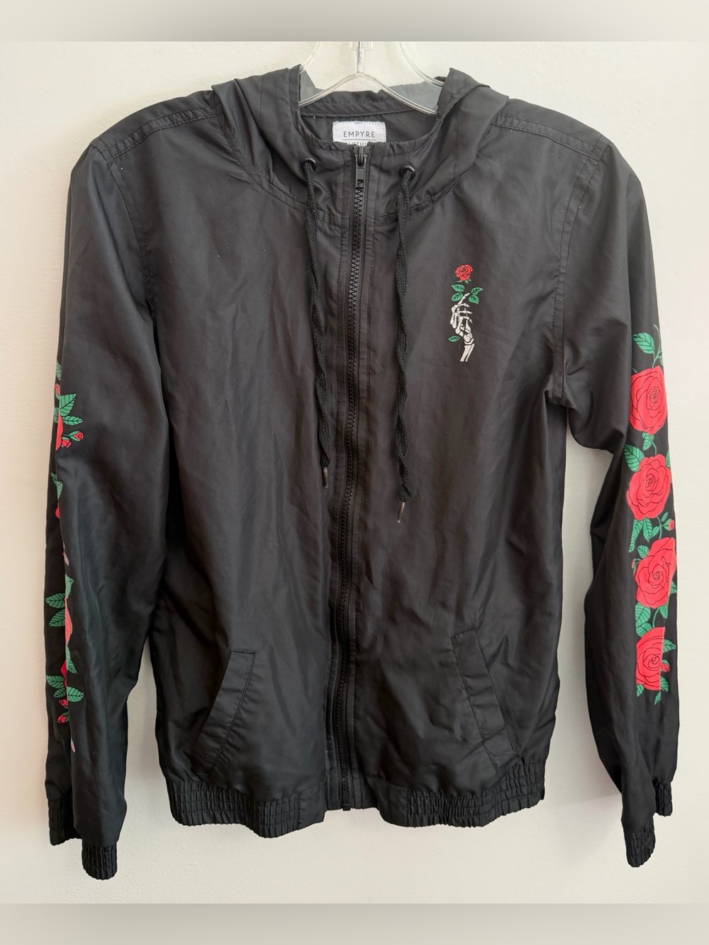 Hooded Jacket w/ Rose Sleeve Print